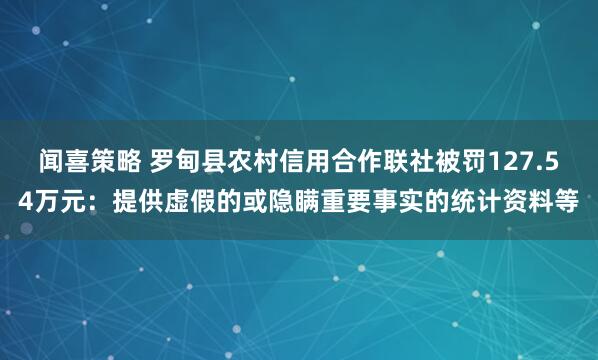 闻喜策略 罗甸县农村信用合作联社被罚127.54万元：提供虚假的或隐瞒重要事实的统计资料等