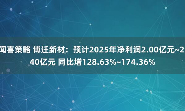 闻喜策略 博迁新材：预计2025年净利润2.00亿元~2.40亿元 同比增128.63%~174.36%