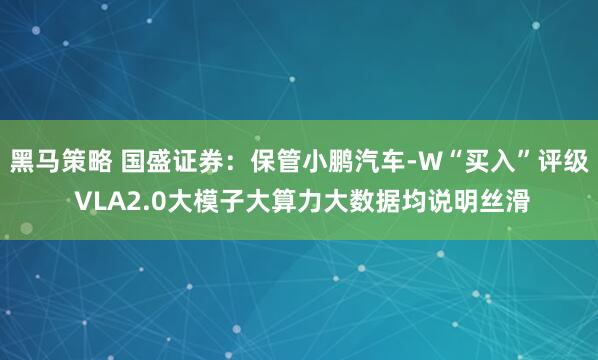 黑马策略 国盛证券：保管小鹏汽车-W“买入”评级 VLA2.0大模子大算力大数据均说明丝滑