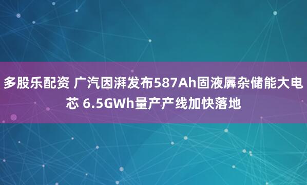 多股乐配资 广汽因湃发布587Ah固液羼杂储能大电芯 6.5GWh量产产线加快落地